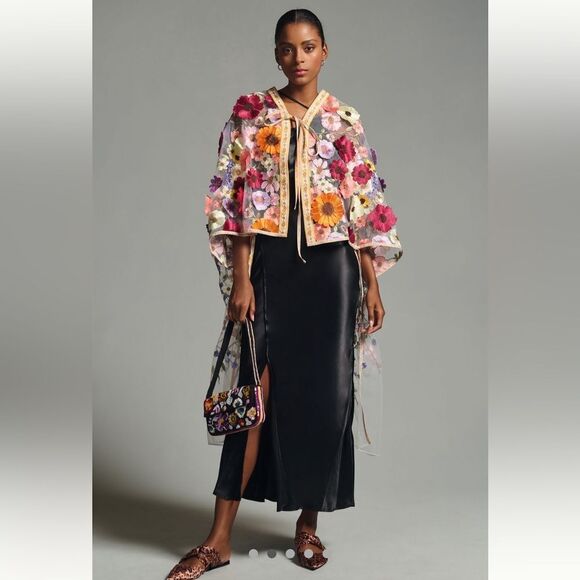 New Anthropologie Self Contrast Floral Appliqué Duster One Size - Picture 11 of 11